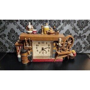 RARE FIND MCM VINTAGE 70'S BURWOOD NEW HAVEN WALL CLOCK FIREPLACE SEWING